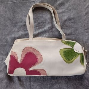 Vintage Floral Tote Bag – White with Pink and Green Floral Design